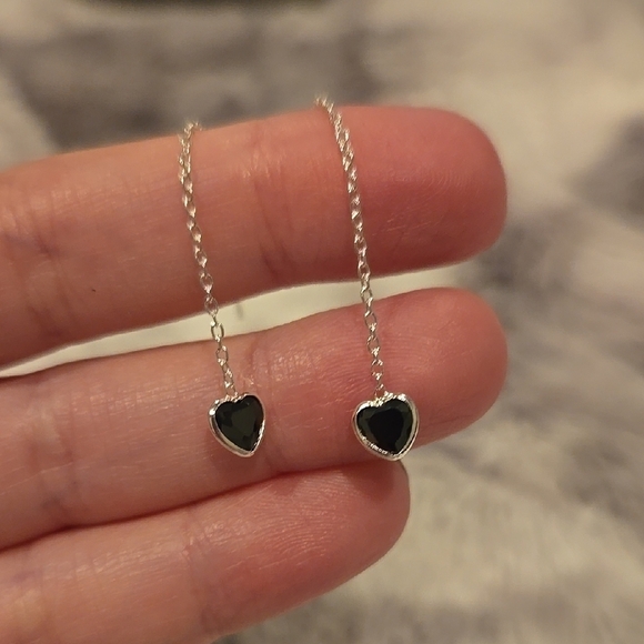 Girl Smiles Jewelry - Sterling Silver Heart Drop Thread Earrings Multi Gem Colors Brand New In Box